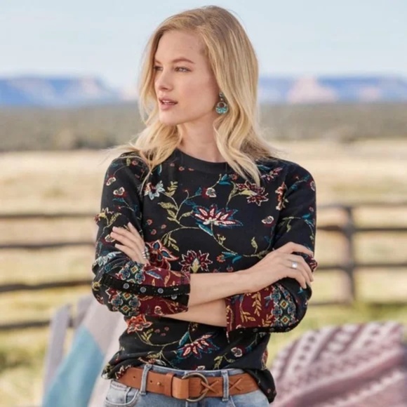 Sundance Floral Clara Thermal Tee Long Sleeve, Size Small - Picture 1 of 6